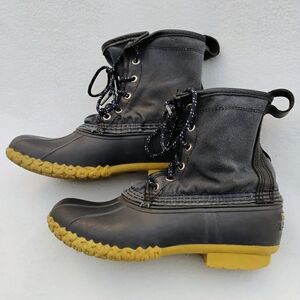 LL Bean Kids Blue Waxed Canvas 8" Ankle Duck Boots Waterproof Size 4 M - 503020